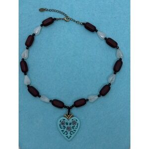 Vintage Unsigned Authentic Carolina Herrera Beaded Heart Pendant Necklace